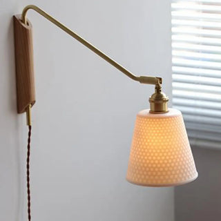 Adjustable Walnut Wood Ribbed Ceramics Wall Sconce Zawala Image - 12