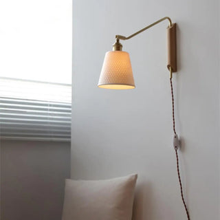 Adjustable Walnut Wood Ribbed Ceramics Wall Sconce Zawala Image - 2