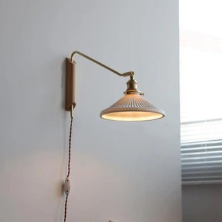 Adjustable Walnut Wood Ribbed Ceramics Wall Sconce Zawala Image - 4