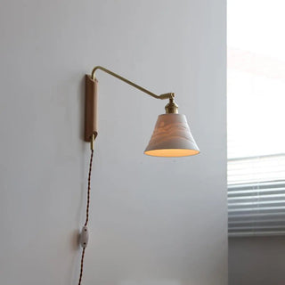 Adjustable Walnut Wood Ribbed Ceramics Wall Sconce Zawala Image - 5