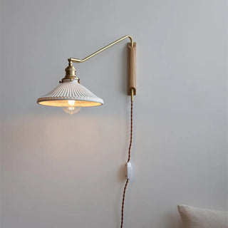 Adjustable Walnut Wood Ribbed Ceramics Wall Sconce Zawala Image - 6