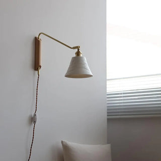 Adjustable Walnut Wood Ribbed Ceramics Wall Sconce Zawala Image - 7