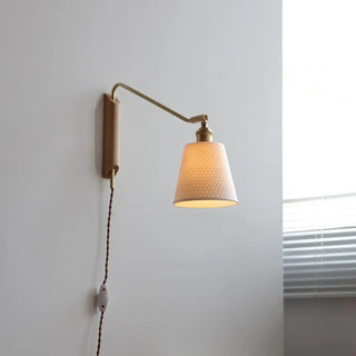 Adjustable Walnut Wood Ribbed Ceramics Wall Sconce Zawala Image - 8