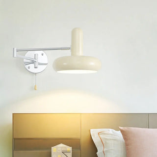 ZOWALA - Nordic Swing Arm Round Iron Bedroom Beige Wall Light Image - 1