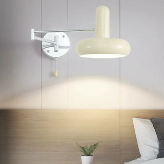 ZOWALA - Nordic Swing Arm Round Iron Bedroom Beige Wall Light Image - 11