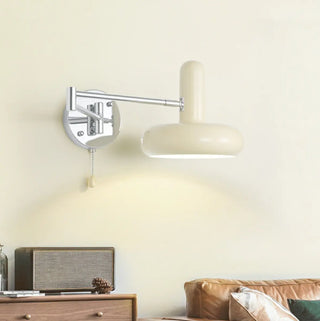 ZOWALA - Nordic Swing Arm Round Iron Bedroom Beige Wall Light Image - 12