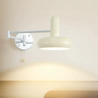 ZOWALA - Nordic Swing Arm Round Iron Bedroom Beige Wall Light Image - 13
