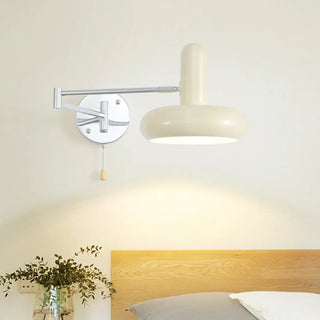 ZOWALA - Nordic Swing Arm Round Iron Bedroom Beige Wall Light Image - 3
