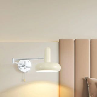 ZOWALA - Nordic Swing Arm Round Iron Bedroom Beige Wall Light Image - 4