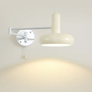 ZOWALA - Nordic Swing Arm Round Iron Bedroom Beige Wall Light Image - 5