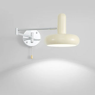 ZOWALA - Nordic Swing Arm Round Iron Bedroom Beige Wall Light Image - 7