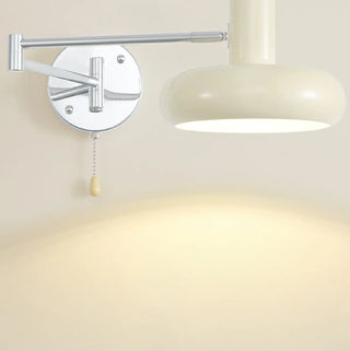 ZOWALA - Nordic Swing Arm Round Iron Bedroom Beige Wall Light Image - 9