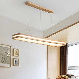 Rectangle Wood LED Adjustable Height Island Chandelier Image - 1