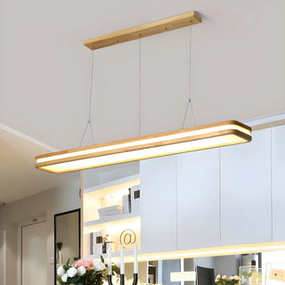 Rectangle Wood LED Adjustable Height Island Chandelier Image - 2
