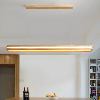 Rectangle Wood LED Adjustable Height Island Chandelier Image - 3