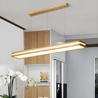 Rectangle Wood LED Adjustable Height Island Chandelier Image - 4
