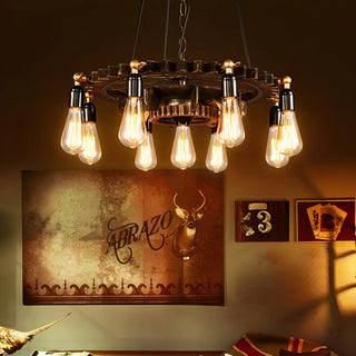 ZOWALA - Gear Chain Metal Rust Restaurant Edison Bulb Chandelier Image - 1