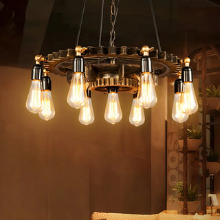 ZOWALA - Gear Chain Metal Rust Restaurant Edison Bulb Chandelier Image - 2