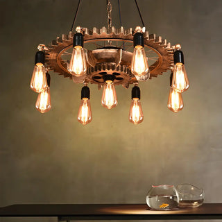 ZOWALA - Gear Chain Metal Rust Restaurant Edison Bulb Chandelier Image - 3