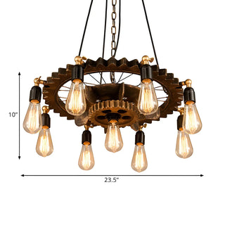 ZOWALA - Gear Chain Metal Rust Restaurant Edison Bulb Chandelier #size