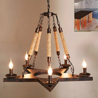 ZOWALA - Rust Iron Star Rope Candle Chandelier Image - 1