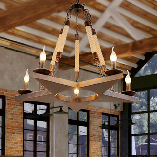 ZOWALA - Rust Iron Star Rope Candle Chandelier Image - 2