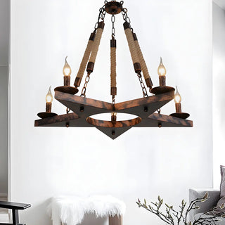 ZOWALA - Rust Iron Star Rope Candle Chandelier Image - 3