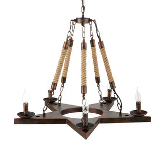 ZOWALA - Rust Iron Star Rope Candle Chandelier Image - 4