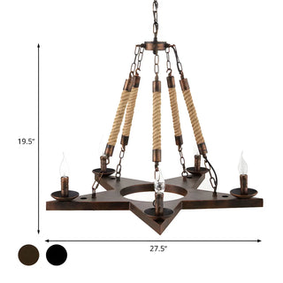 ZOWALA - Rust Iron Star Rope Candle Chandelier #size