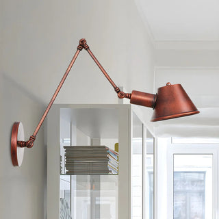 ZOWALA - Industrial Cone Adjustable Swing Arm Rust Red Wall Sconce Image - 1