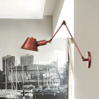ZOWALA - Industrial Cone Adjustable Swing Arm Rust Red Wall Sconce Image - 6