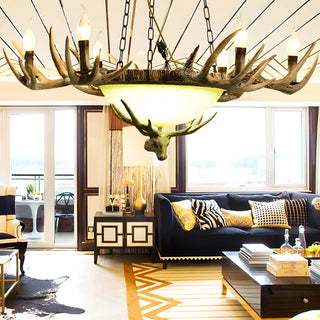 ZOWALA - Rustic Antler Glass Bowl Candle Chandelier Image - 1