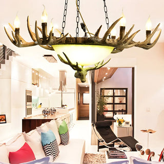 ZOWALA - Rustic Antler Glass Bowl Candle Chandelier Image - 2