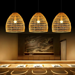 ZOWALA - Rustic Modern Beige Rattan Bell Restaurant Pendant Light Image - 1