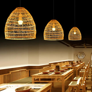 ZOWALA - Rustic Modern Beige Rattan Bell Restaurant Pendant Light Image - 2