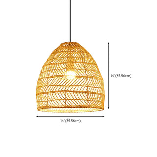 ZOWALA - Rustic Modern Beige Rattan Bell Restaurant Pendant Light #size