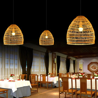 ZOWALA - Rustic Modern Beige Rattan Bell Restaurant Pendant Light Image - 3
