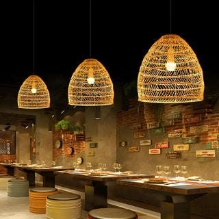 ZOWALA - Rustic Modern Beige Rattan Bell Restaurant Pendant Light Image - 4