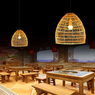 ZOWALA - Rustic Modern Beige Rattan Bell Restaurant Pendant Light Image - 5