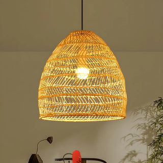 ZOWALA - Rustic Modern Beige Rattan Bell Restaurant Pendant Light Image - 6