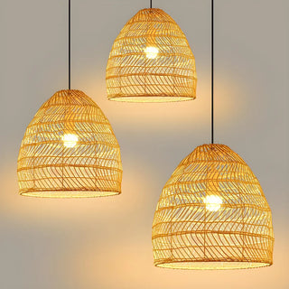 ZOWALA - Rustic Modern Beige Rattan Bell Restaurant Pendant Light Image - 7