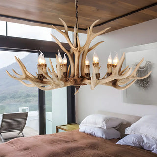 ZOWALA - Antler Candle Resin Beige Bedroom Farmhouse Chandelier Image - 1