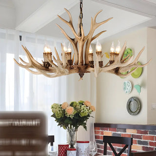 ZOWALA - Antler Candle Resin Beige Bedroom Farmhouse Chandelier Image - 2