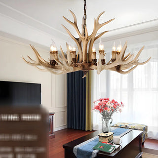 ZOWALA - Antler Candle Resin Beige Bedroom Farmhouse Chandelier Image - 3