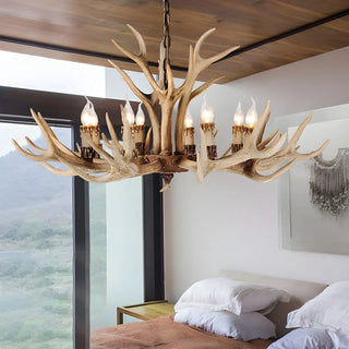 ZOWALA - Antler Candle Resin Beige Bedroom Farmhouse Chandelier Image - 4