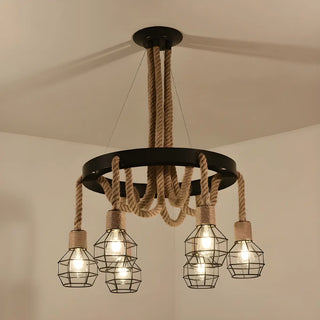 ZOWALA - Circle Rope Metal Beige Cage Edison Bulb Chandelier Image - 12