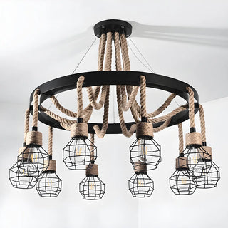 ZOWALA - Circle Rope Metal Beige Cage Edison Bulb Chandelier Image - 13