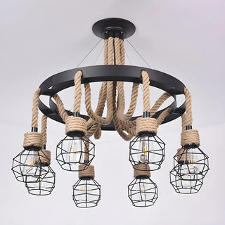 ZOWALA - Circle Rope Metal Beige Cage Edison Bulb Chandelier Image - 14