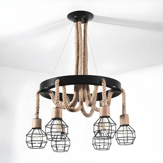 ZOWALA - Circle Rope Metal Beige Cage Edison Bulb Chandelier Image - 15