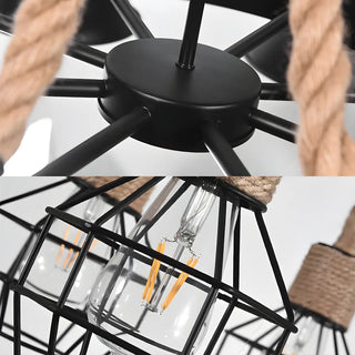 ZOWALA - Circle Rope Metal Beige Cage Edison Bulb Chandelier Image - 16